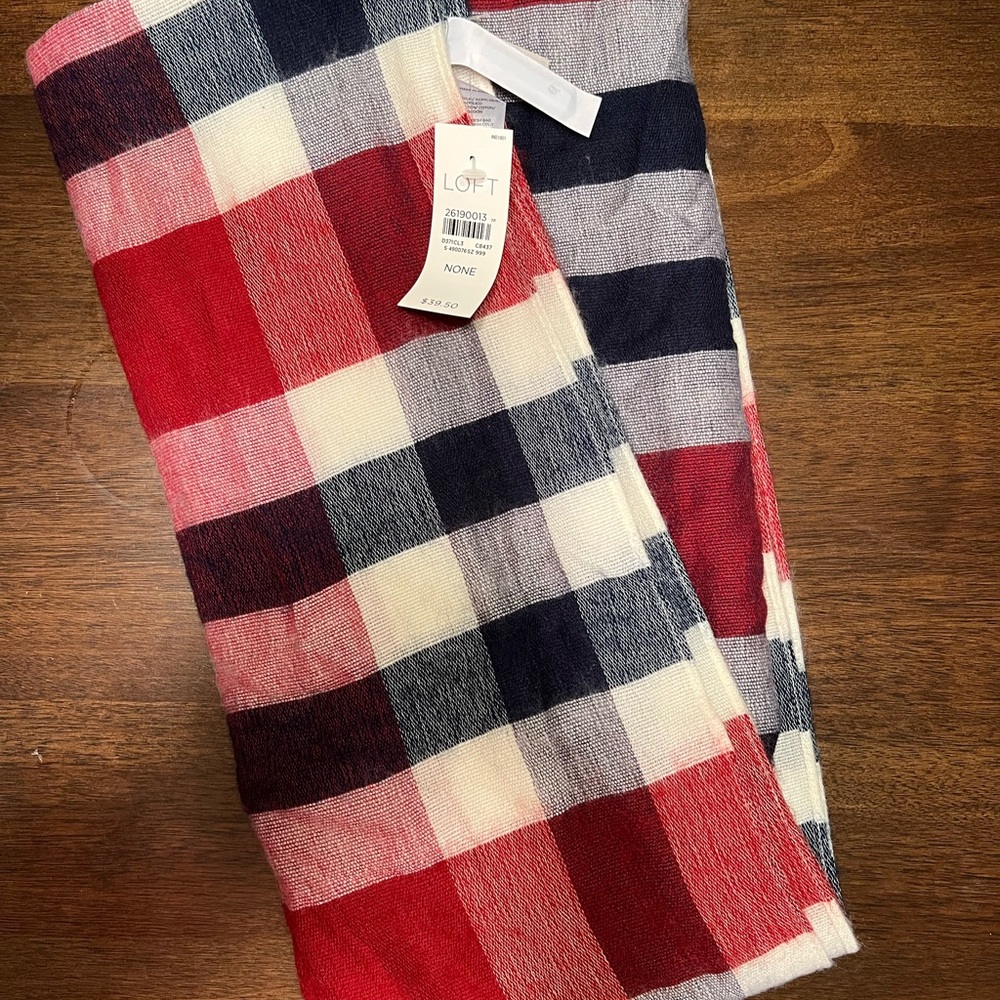LOFT Red, White and Blue Plaid Scarf